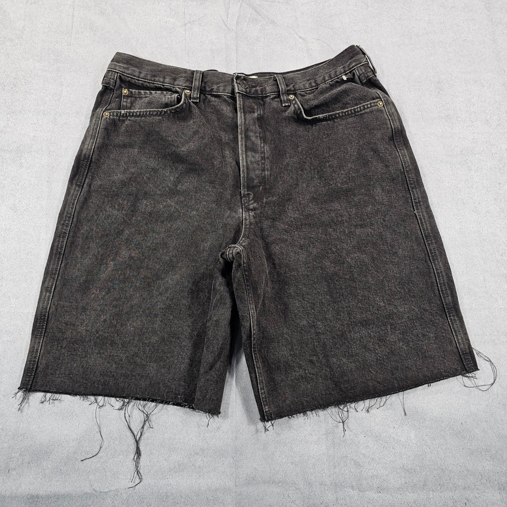 Free People Big Sur Boyfriend Denim Shorts Women 32 Black High Rise Raw Hem